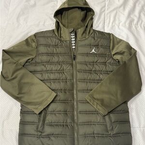 Jordan Boys Green Hooded Puffer Jacket